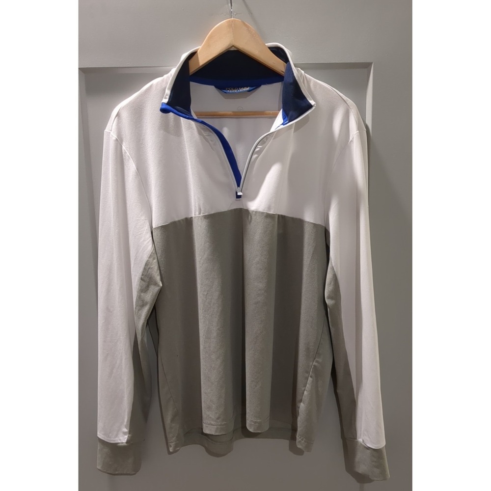 Polo Golf Ralph Lauren Mens Gray and White Moisture Wicking Quarter Zip Size L